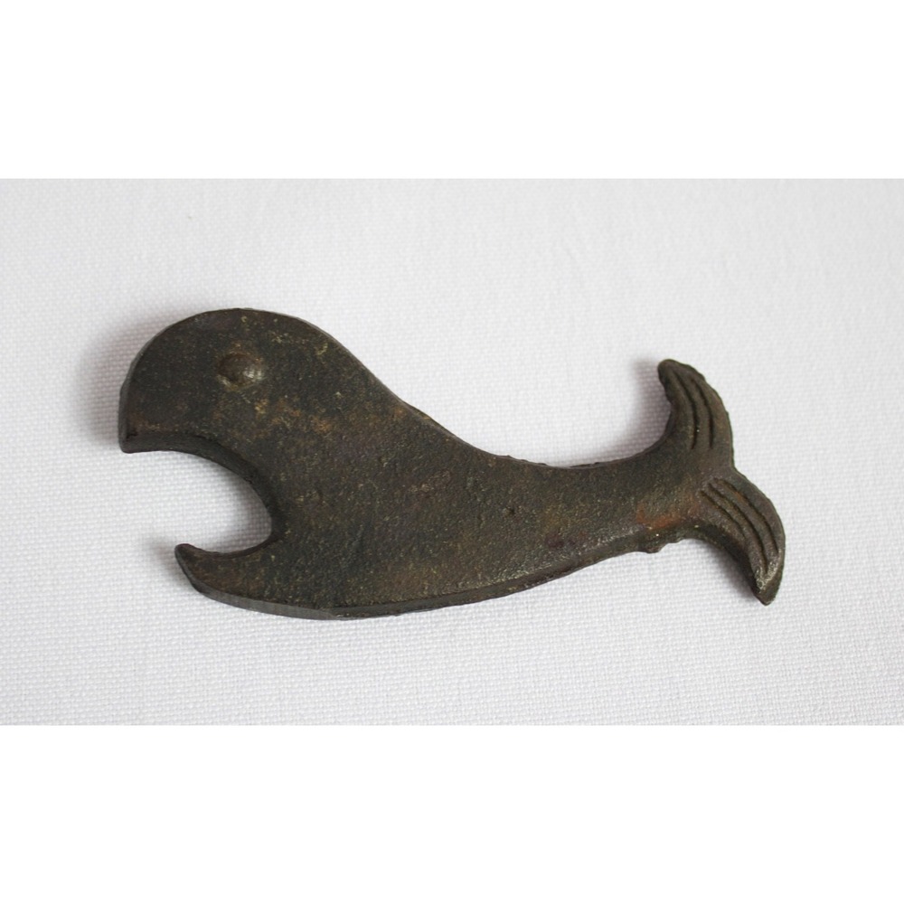 Vintage Cast Iron Whale Fish Black Bottle Opener 3"
